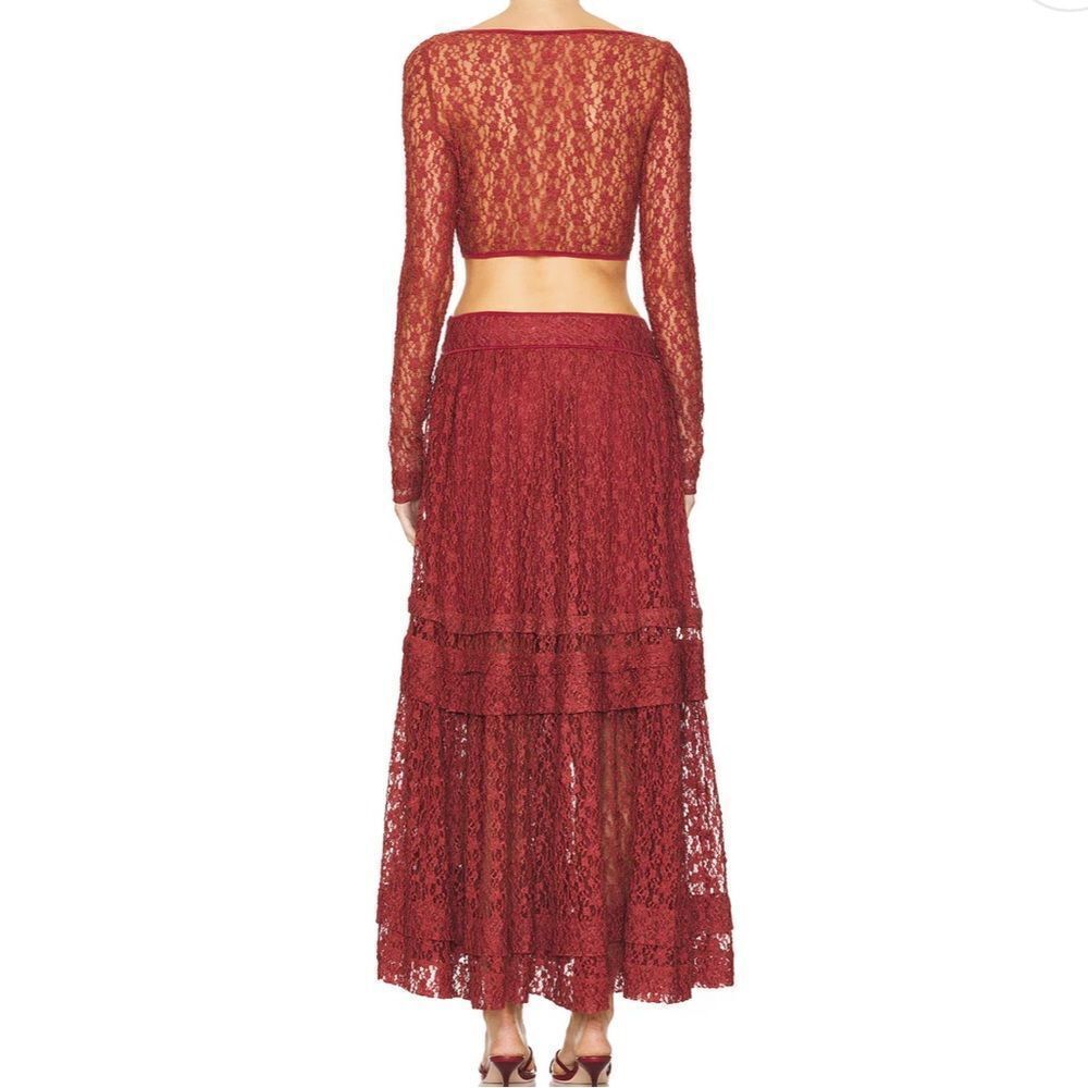 Free People Arcana Lace Top & Skirt Set in Marsala Combo - Picture 4 of 10